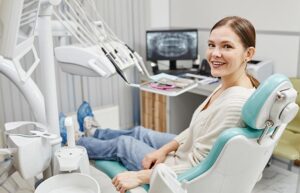 Dental patient sitting in a dental chair